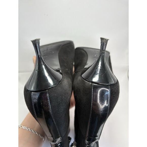 Celine Black Suede Ankle Boots w/ Patent Leather Details Y2K Sz EU 38.5C 8.5 - Picture 9 of 12
